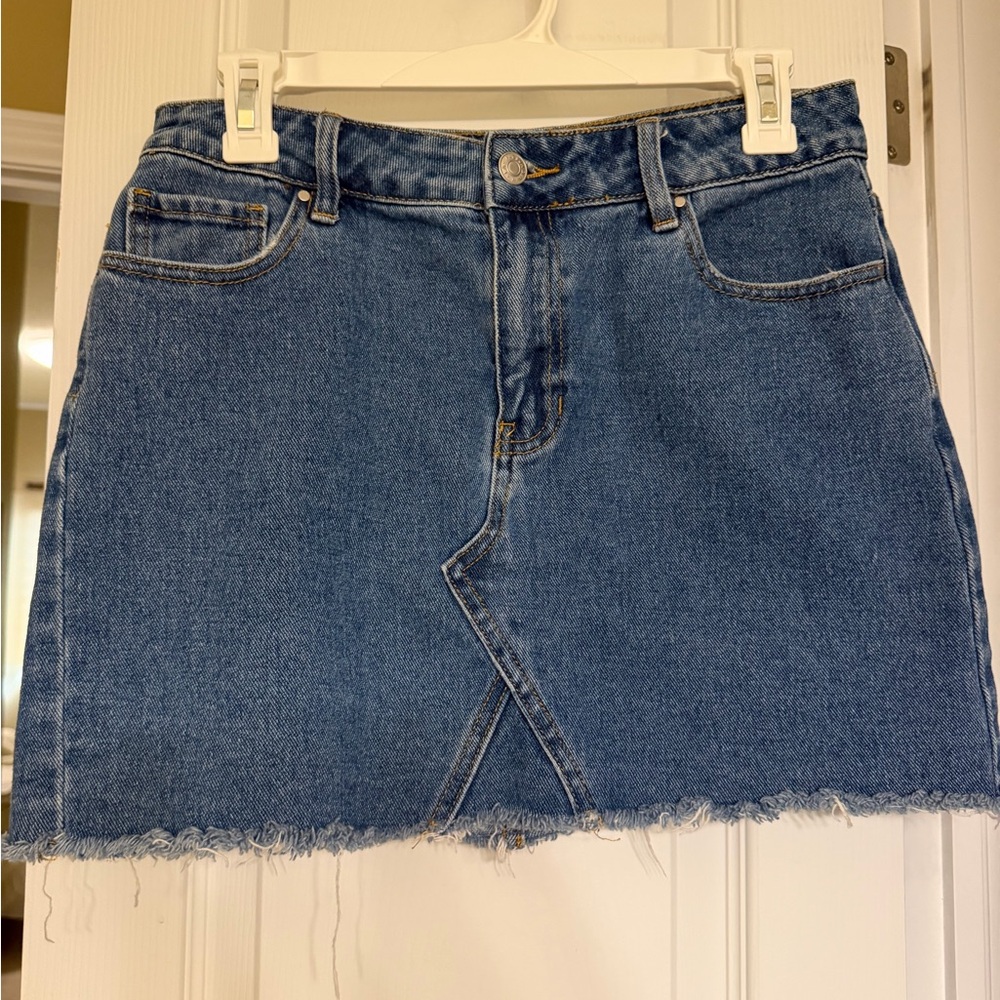 PacSun Blue Denim Mini Skirt with Frayed Hem